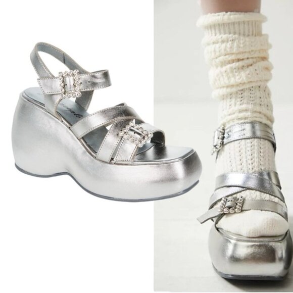 Free People Brooklyn Ankle Strap Platform Sandal in Chrome Metallic Size 6 NWOT - Picture 1 of 6